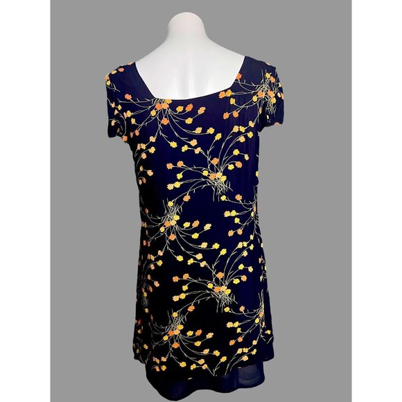 Elizabeth Wayman New York Blue‎ Square Neck Floral Dress Buttons Down Back 10 - Picture 1 of 12